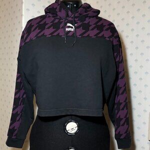Puma Cropped Houndstooth Hoodie - Purple/Black - M